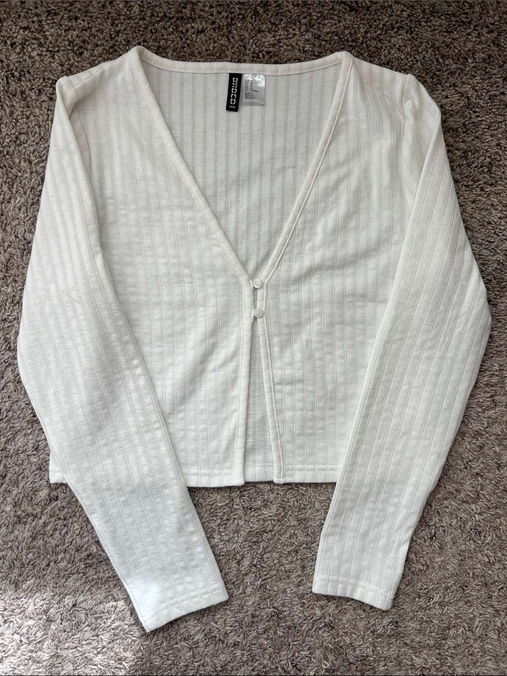 Off-White Ribbed V-Neck Cropped Cardigan